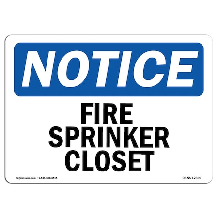 Signmission OSHA Notice Sign, Fire Sprinkler Closet, 5in X 3.5in Decal, 10PK, 3.5" W, 5" L, Landscape, PK10 OS-NS-D-35-L-12659-10PK